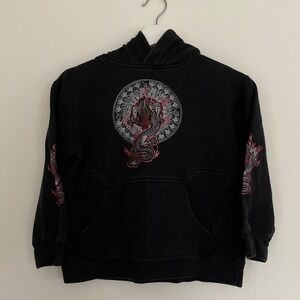 Vintage‎ Y2K Kids Black Dragon Zodiac Graphic Hoodie Sweatshirt Size Medium M